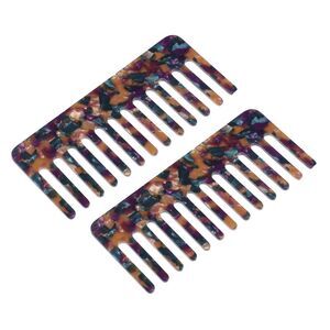 2 Pcs Hair Detangling Comb Wide Tooth for Wet and Dry Thick Purple Blue Brown